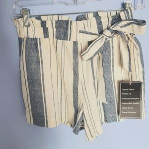 Ladies striped elastic waist shorts with side tie NWT